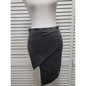 Y2K Gray Faux Suede Asymmetrical Wrap Pencil Midi Skirt Stretch Velour SZ Small